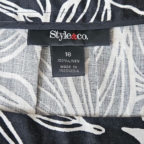 Style & Co Linen A-Line Skirt 16 Black White Floral Print Midi Boho Classic - Picture 5 of 8
